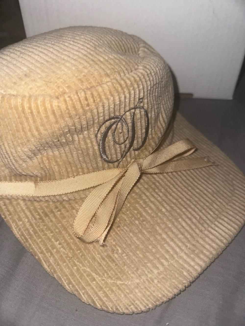 Dior Beige Corduroy Hat with Signature Monogram Lining